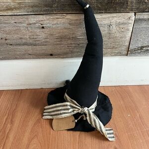 Black Witch Hat with Striped Ribbon Accent